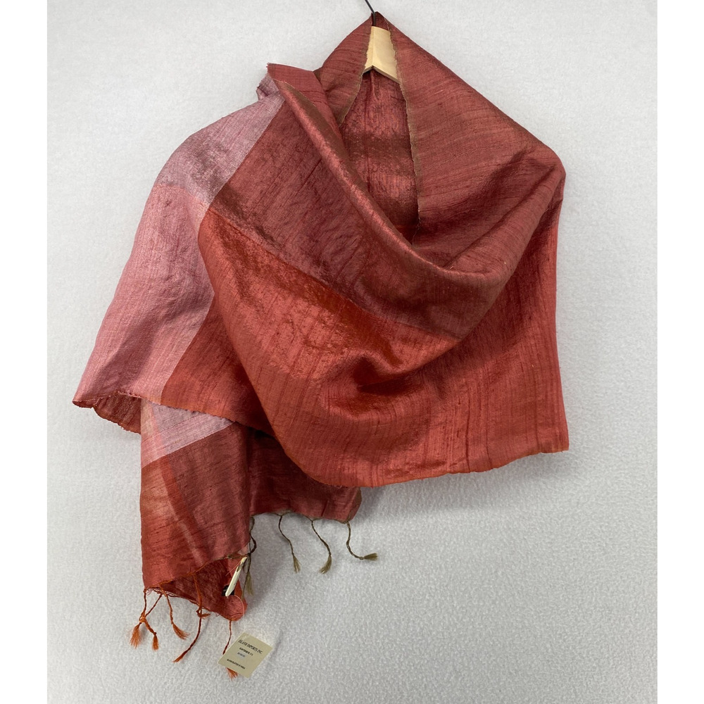 CHRISTIAN LIVINGSTON Scarf Raw Silk Colorblock Shawl Wrap Tassel Red 20x66 NEW
